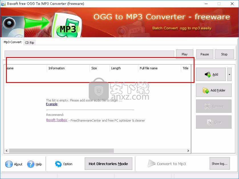 Boxoft OGG to MP3 Converter(OGG到MP3转换器)