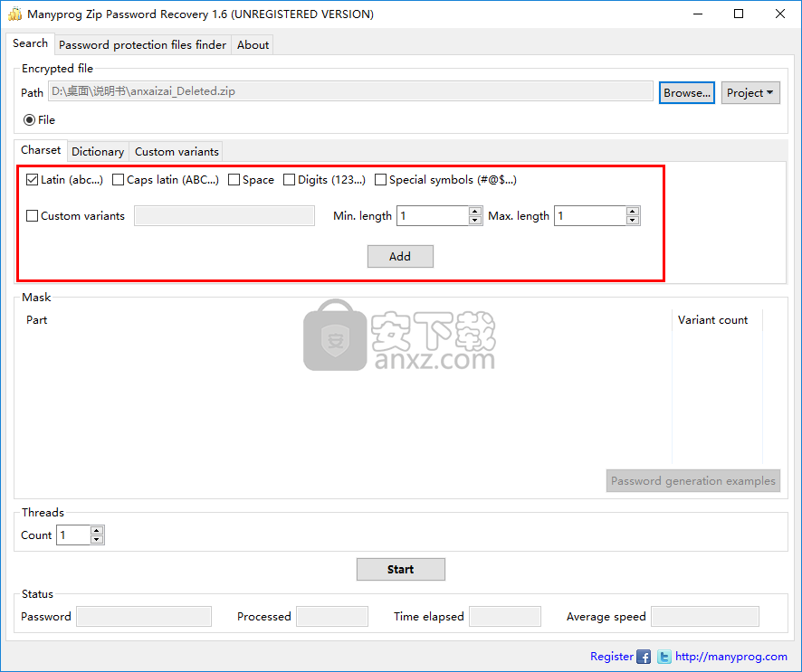 Manyprog Zip Password recover(zip密码恢复软件)