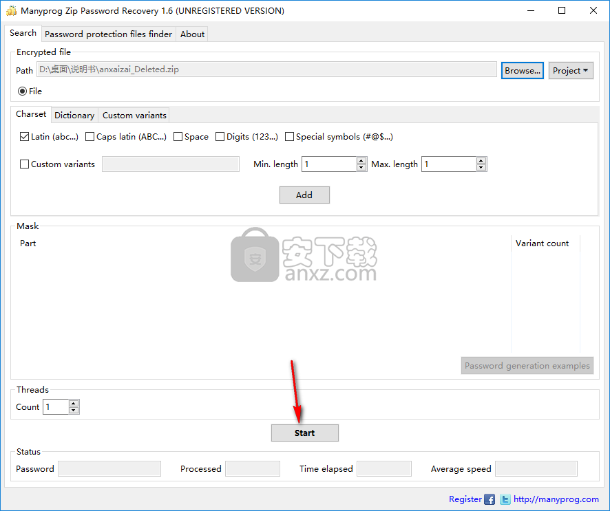 Manyprog Zip Password recover(zip密码恢复软件)