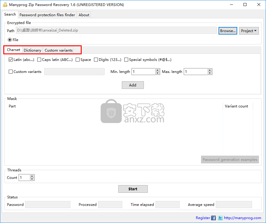 Manyprog Zip Password recover(zip密码恢复软件)