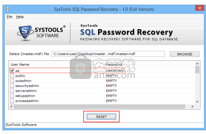 SysTools SQL Password Recovery(SQL密码恢复工具)