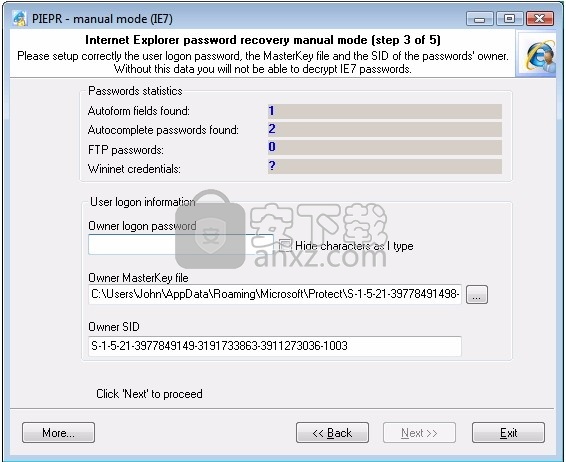 Internet Explorer Password Recovery(密码恢复)