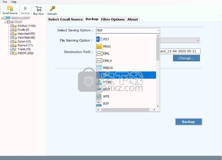 Rackspace Backup Wizard(Rackspace电子邮件备份)