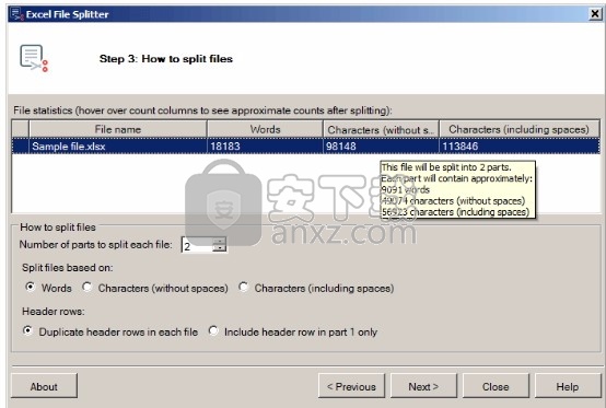 Excel File Splitter(Excel文件分割器)