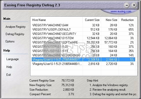 Free Registry Defrag(注册表碎片清理与管理工具)