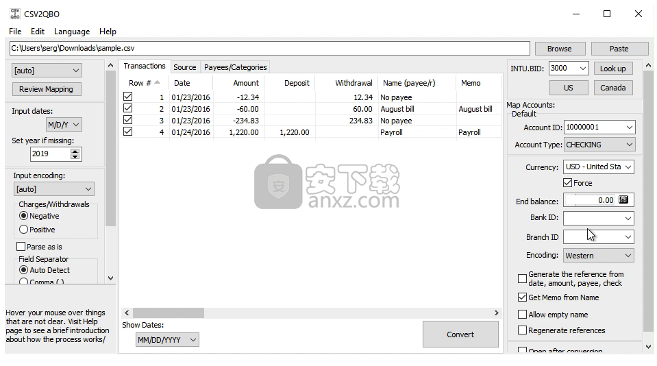 CSV2QBO(CSV转QBO格式工具)