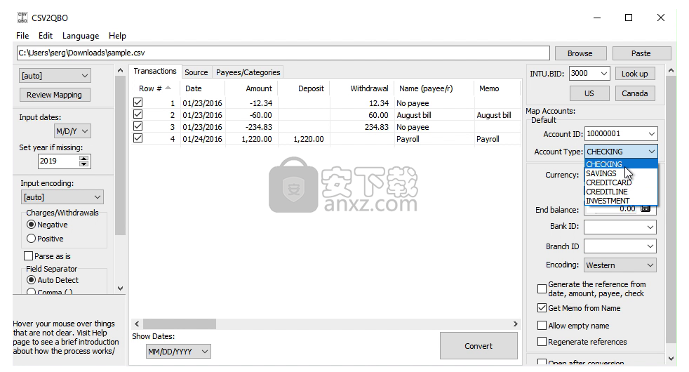 CSV2QBO(CSV转QBO格式工具)