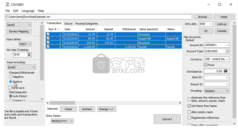 CSV2QBO(CSV转QBO格式工具)