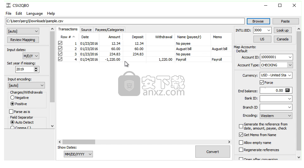 CSV2QBO(CSV转QBO格式工具)
