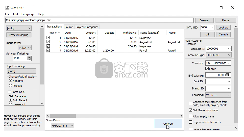CSV2QBO(CSV转QBO格式工具)