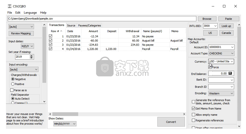 CSV2QBO(CSV转QBO格式工具)