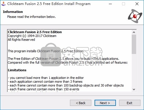 clickteam fusion 2.5 free version limitations