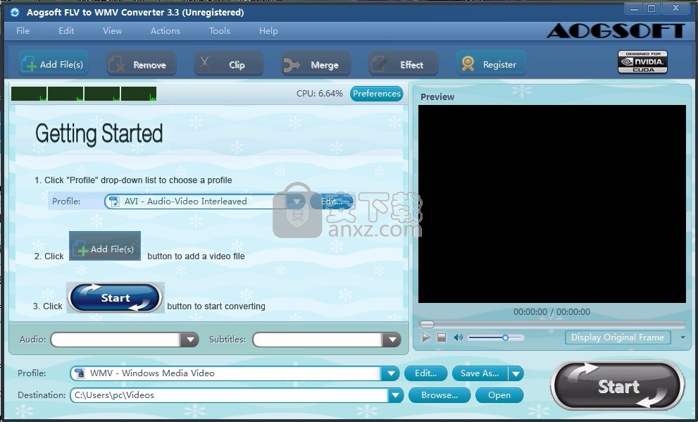 Aogsoft FLV to WMV Converter(FLV到WMV转换器)