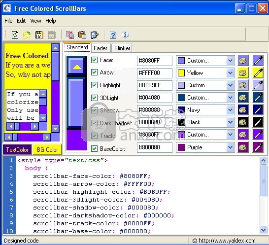 Yaldex Colored ScrollBars(CSS样式定义与JavaScript代码创建工具)