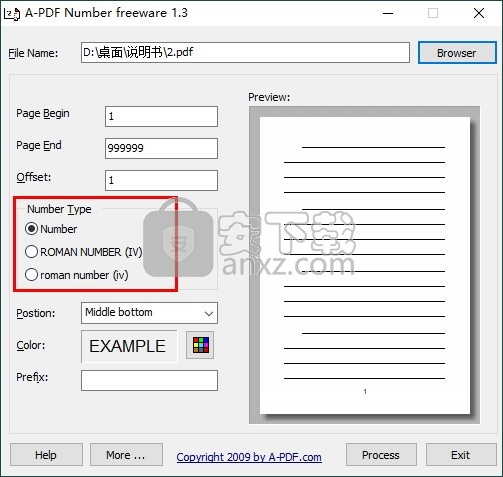 A-PDF Number(PDF添加页码工具)